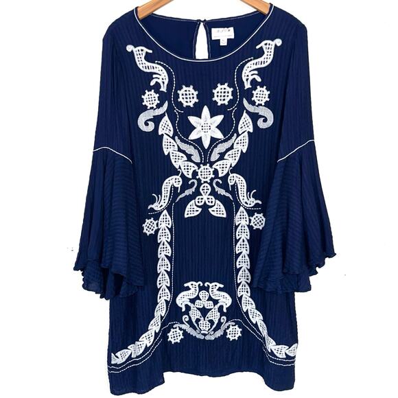 Max Studio Specialty Products Dresses & Skirts - MSSP Max Studio Navy Blue White Embroidered Floral Marielle Mini Dress Size XL